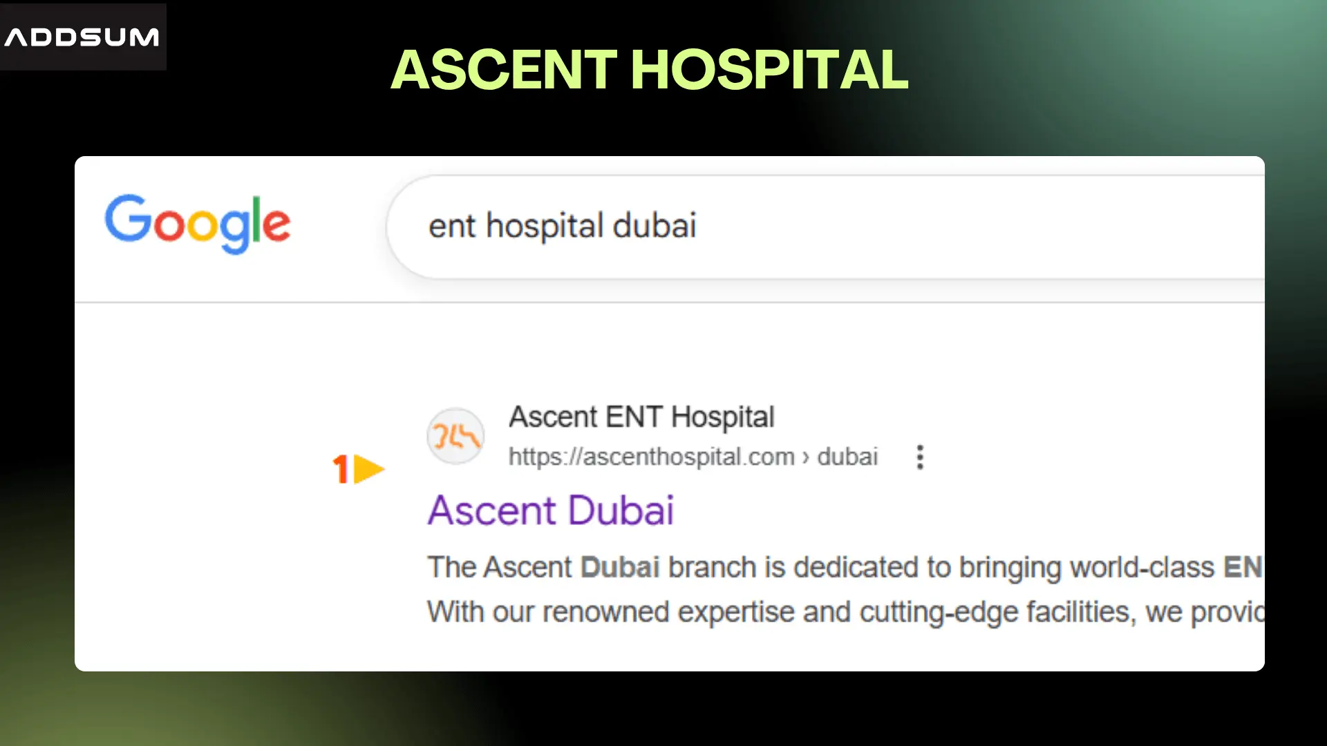 Ascent Hospital serp ranking screenshot